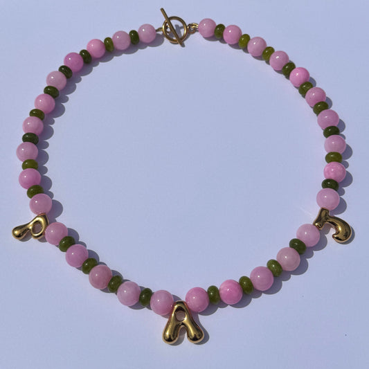 Pink and Olive Initial Necklace