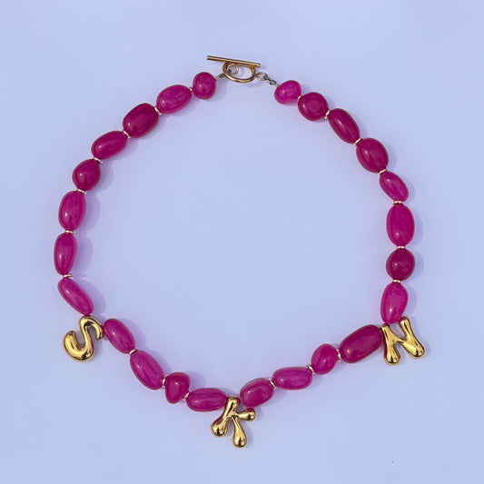 Chunky Fuchsia Initial Necklace