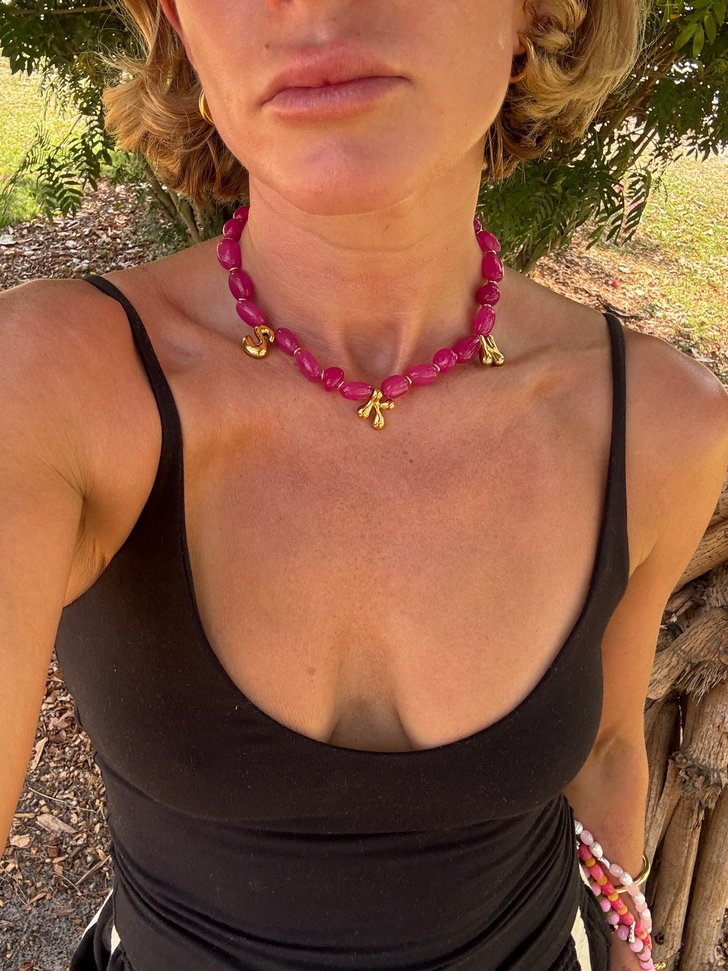 Chunky Fuchsia Initial Necklace