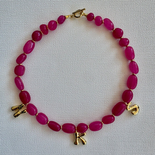Chunky Fuchsia Initial Necklace