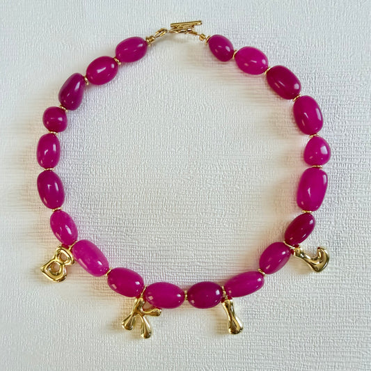 Chunky Fuchsia Initial Necklace
