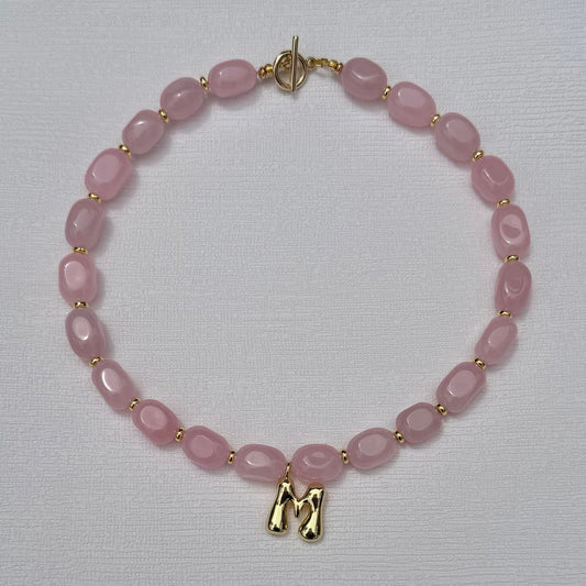 Chunky Pale Pink Initial Necklace