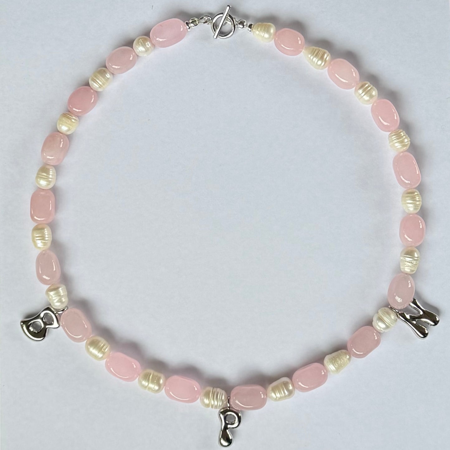 Chunky Pink and Pearl Initial Necklace