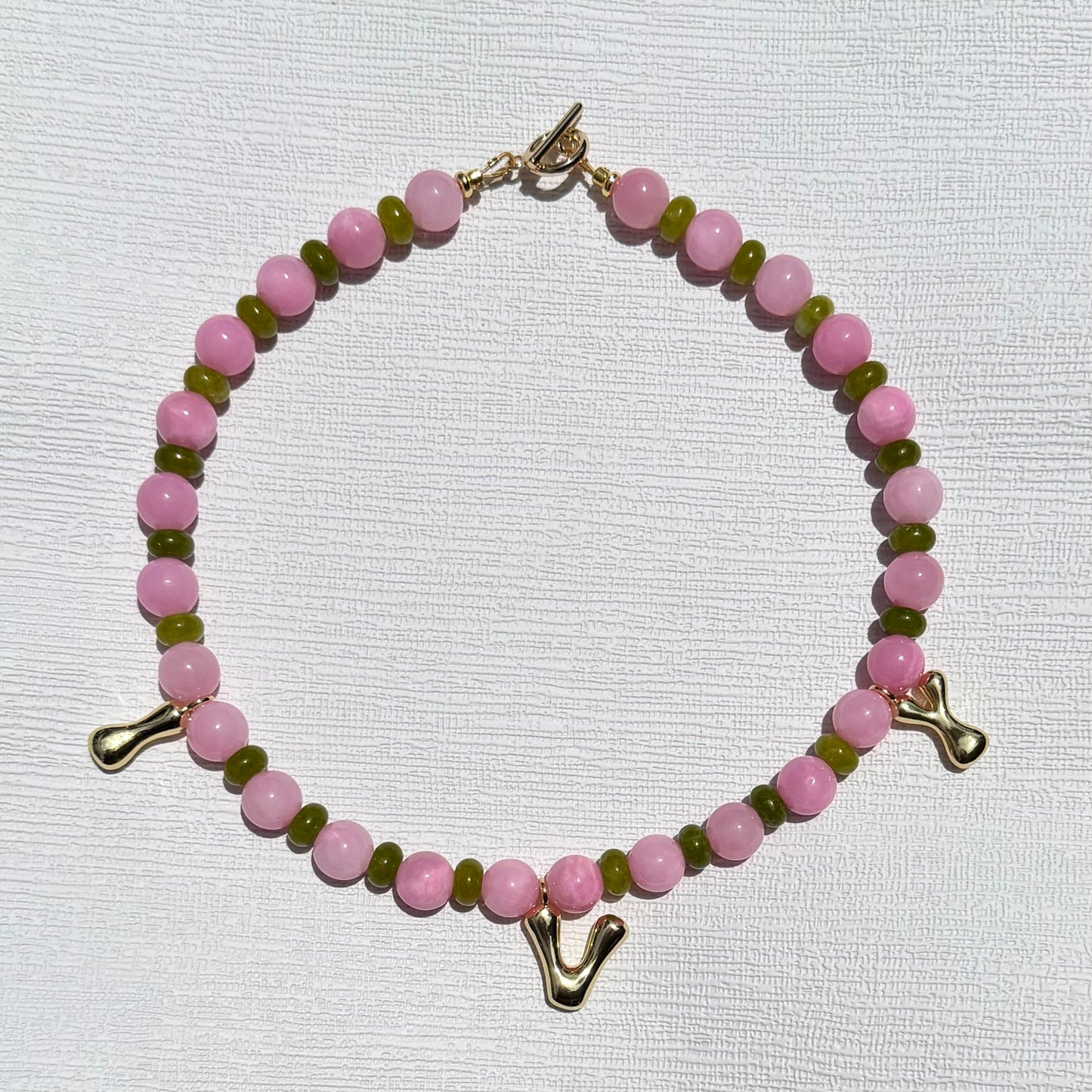 Pink and Olive Initial Necklace